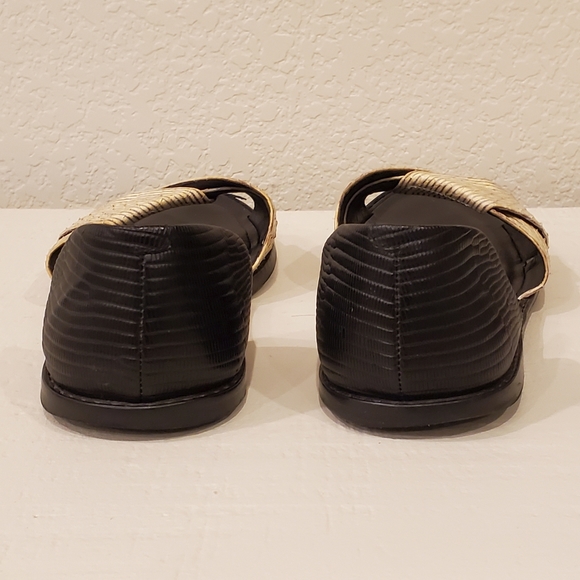 Vince "Ida" Sandals, Gold/Tan/Black, Open Toe, Croc Embossed, Size 8/8.5, EUC - Picture 6 of 15
